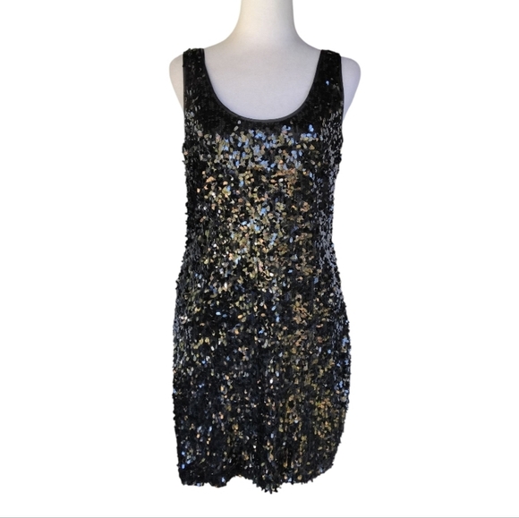 Nordstrom JS Boutique Black All Over Sequin Sheath Midi Dress Size 10 - Picture 2 of 9